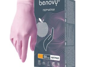 Benovy S розовые Перчатки смотровые нитриловые нестерильные 500/50 текстурированные на пальцах