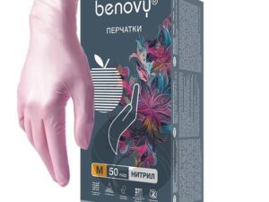 Benovy S перламутрово -розовые Перчатки смотровые нитриловые нестер. 500/50 текстуриров. на пальцах