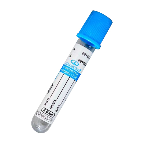 Пробирка вакуумная с цитратом натрия 3,2%, 3,6 мл,13*75 мм,синяя